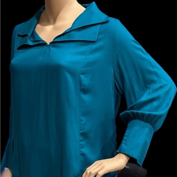 Igigi Segovia Poet Blouse Plus Size 20, Peacock Green, Puffy Sleeves Cuffs NWOT - Picture 13 of 15